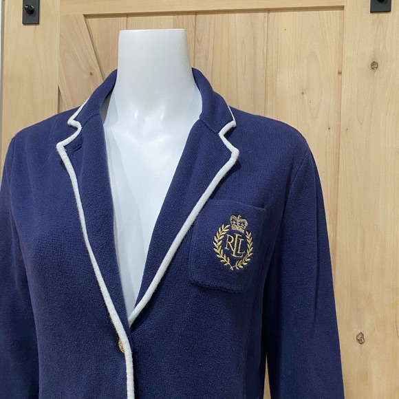 Ralph Lauren LRL Cardigan Sweater Knit Blazer L Large Black Crest Monogram Crown - Picture 4 of 11